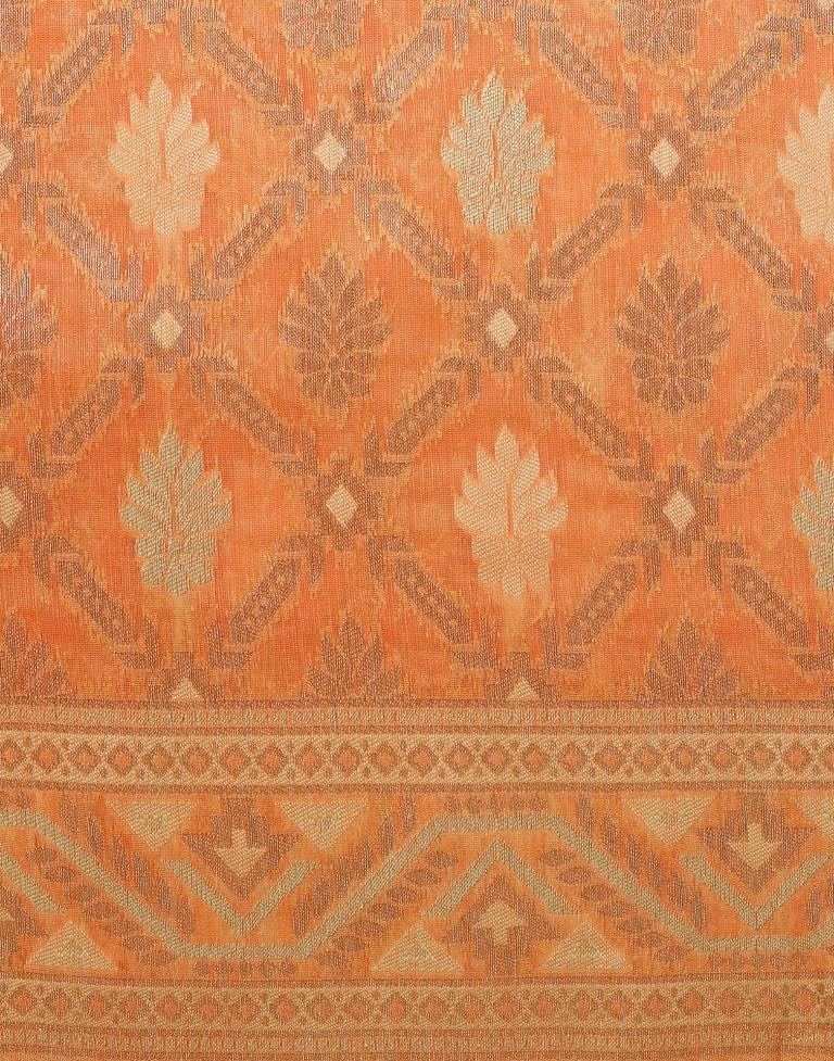 Orange Banarasi Cotton Saree | Leemboodi