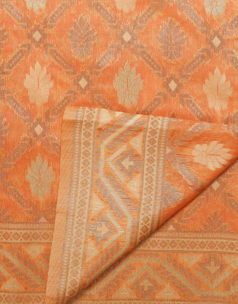 Orange Banarasi Cotton Saree | Leemboodi