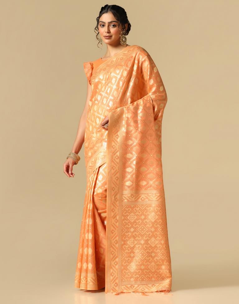 Orange Banarasi Cotton Saree | Leemboodi