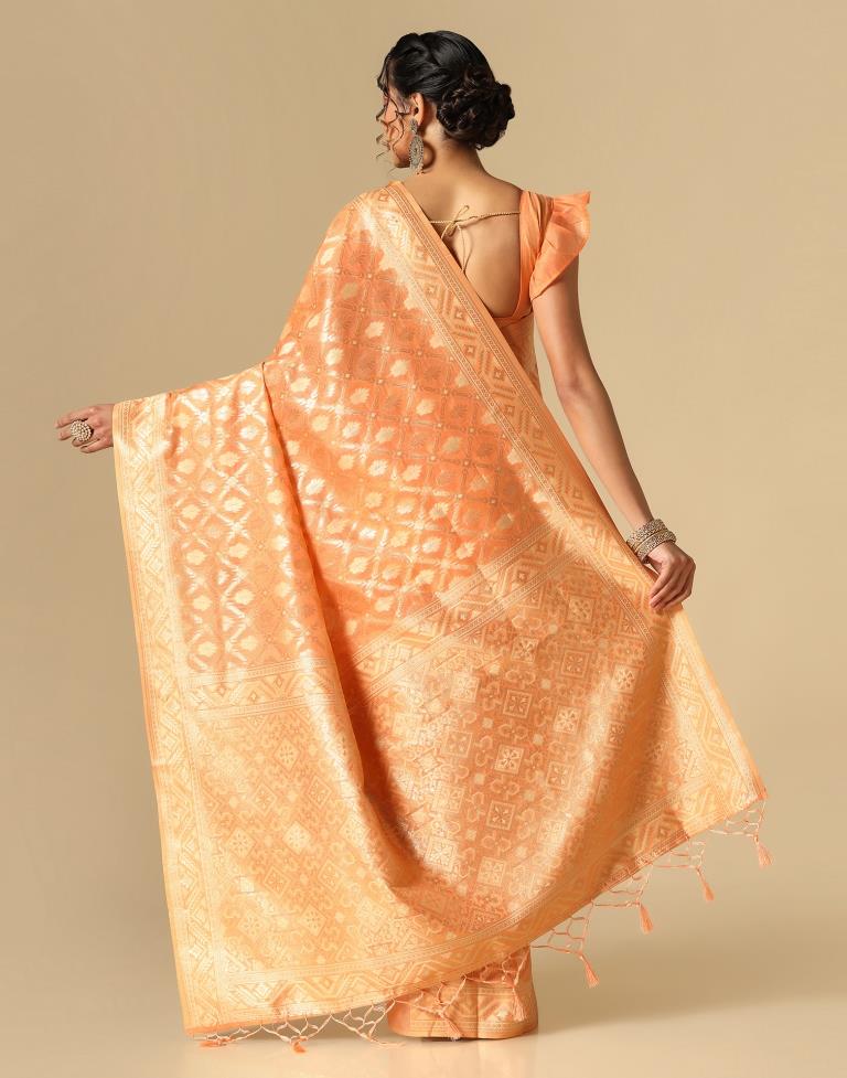 Orange Banarasi Cotton Saree | Leemboodi