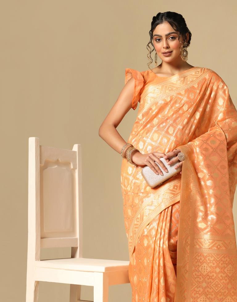 Orange Banarasi Cotton Saree | Leemboodi
