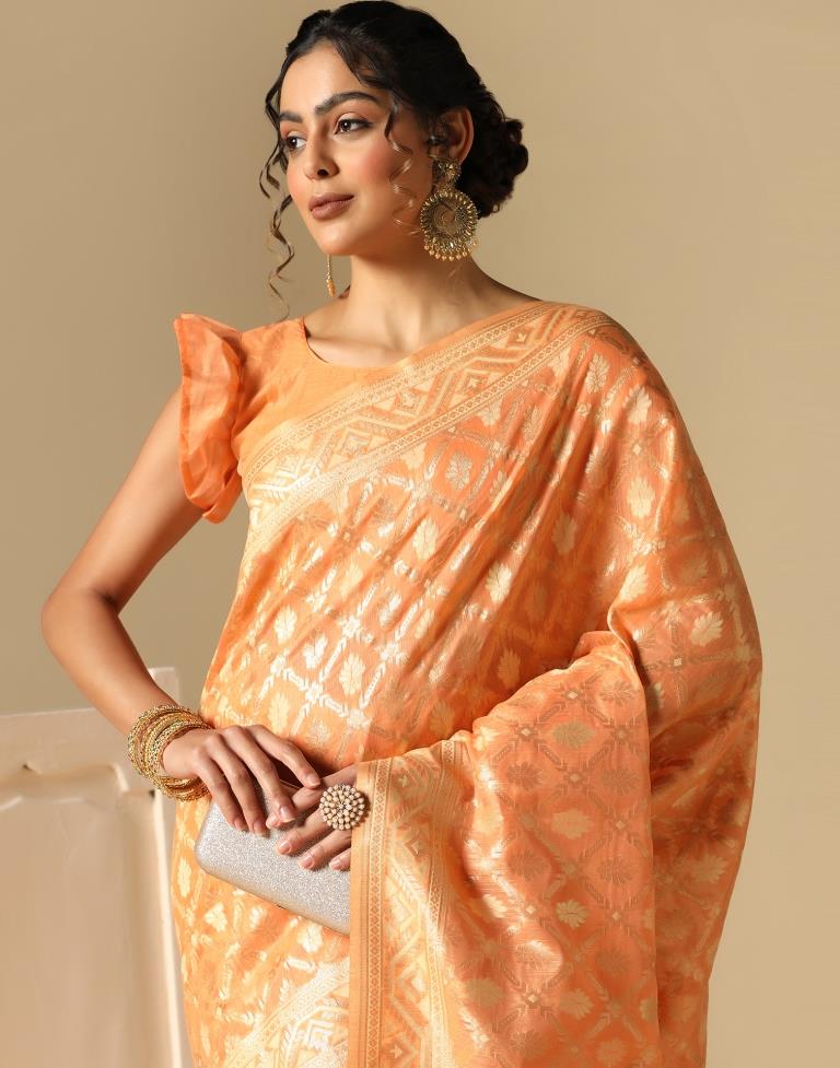 Orange Banarasi Cotton Saree | Leemboodi
