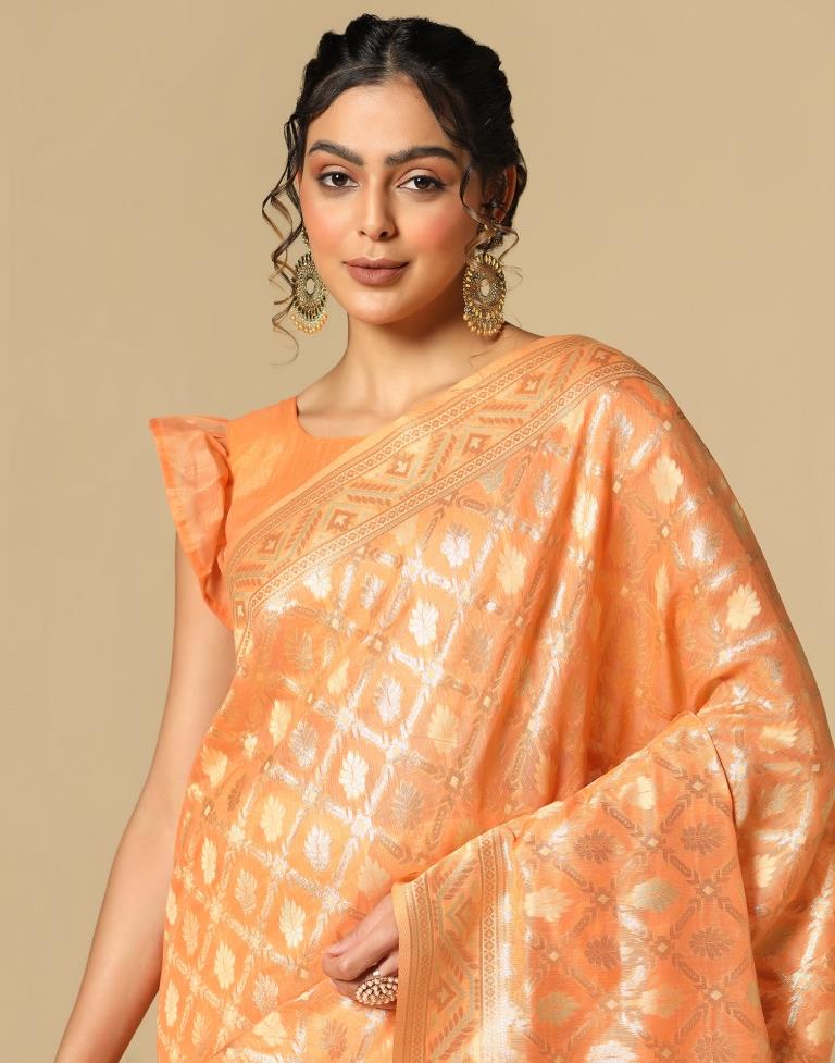 Orange Banarasi Cotton Saree | Leemboodi