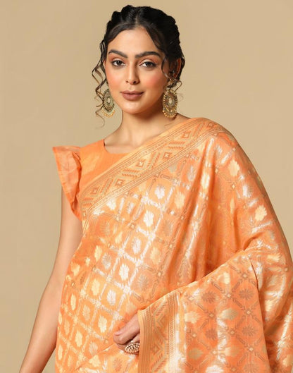 Orange Banarasi Cotton Saree | Leemboodi