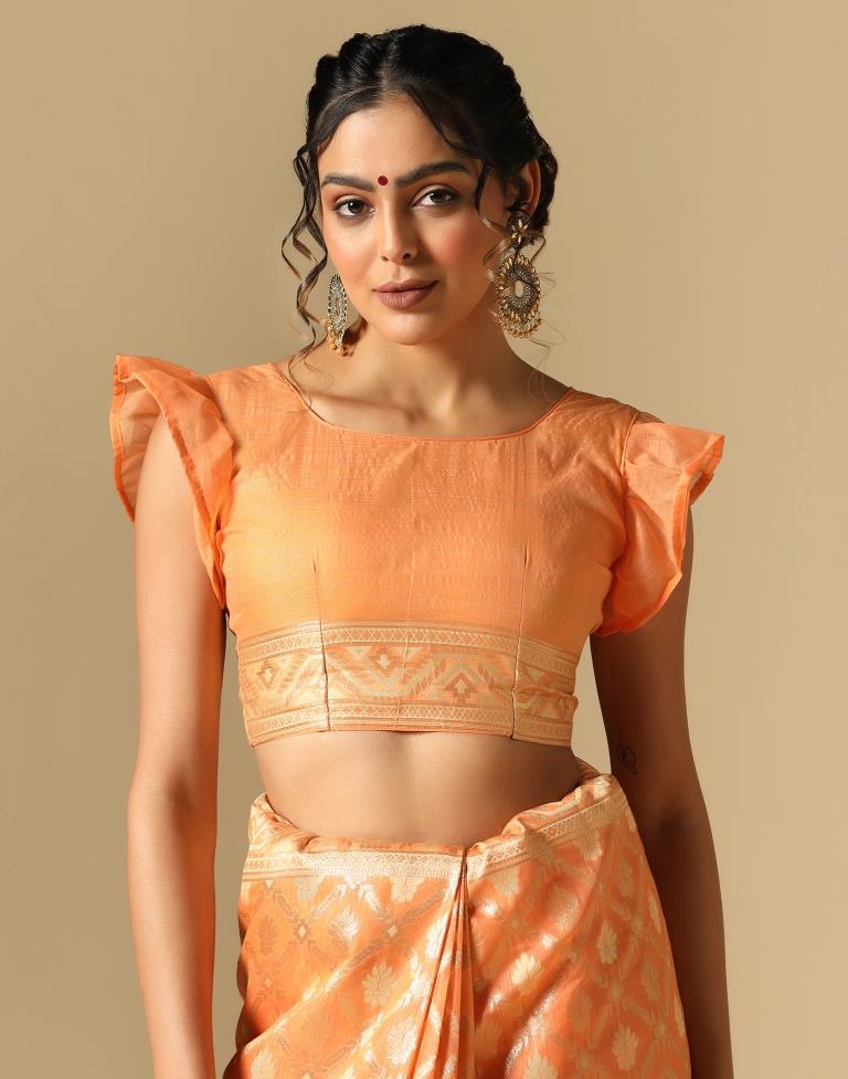 Orange Banarasi Cotton Saree | Leemboodi