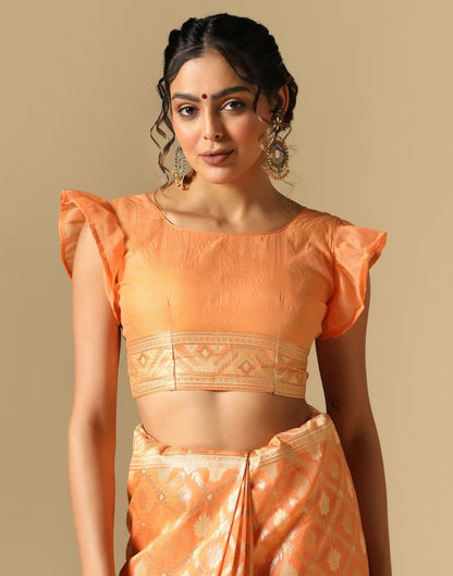 Orange Banarasi Cotton Saree | Leemboodi