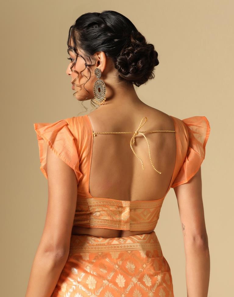 Orange Banarasi Cotton Saree | Leemboodi