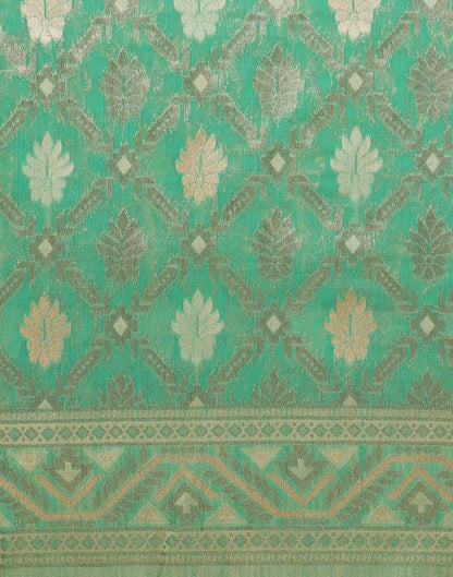 Turquoise Green Banarasi Cotton Saree | Leemboodi