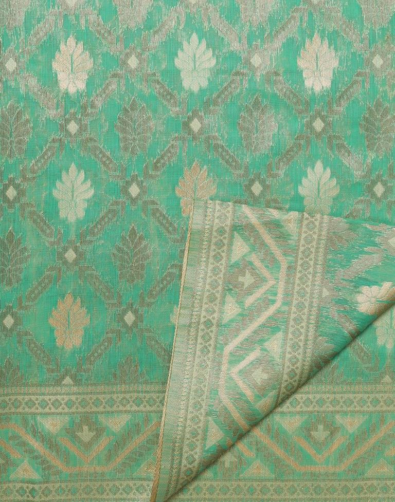 Turquoise Green Banarasi Cotton Saree | Leemboodi