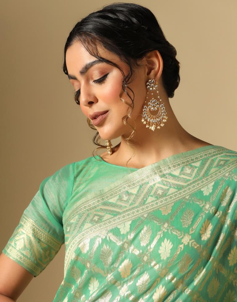 Turquoise Green Banarasi Cotton Saree | Leemboodi