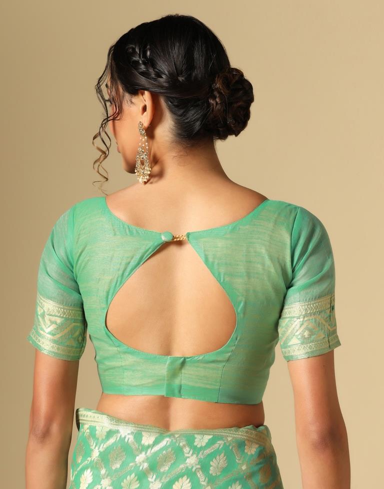 Turquoise Green Banarasi Cotton Saree | Leemboodi