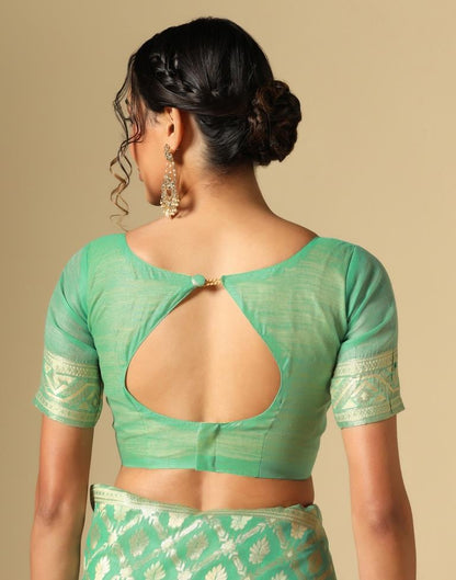 Turquoise Green Banarasi Cotton Saree | Leemboodi