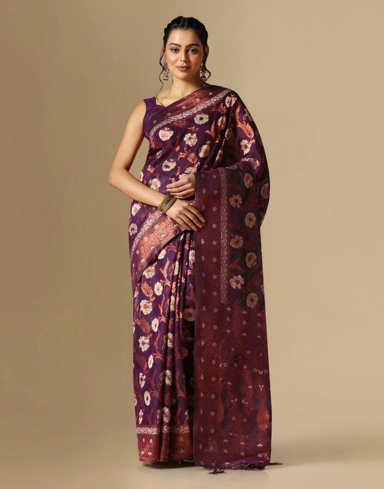 Purple Banarasi Cotton Saree | Leemboodi