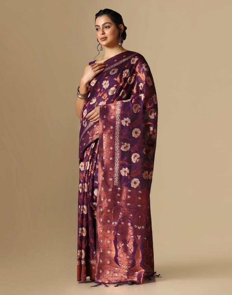 Purple Banarasi Cotton Saree | Leemboodi