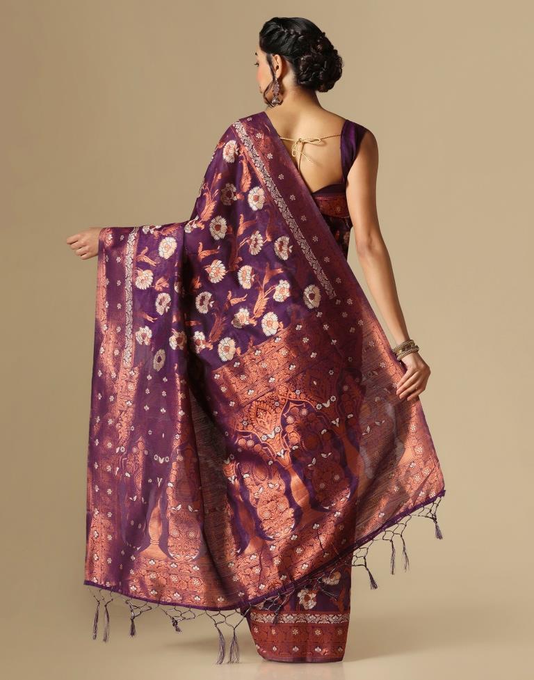 Purple Banarasi Cotton Saree | Leemboodi