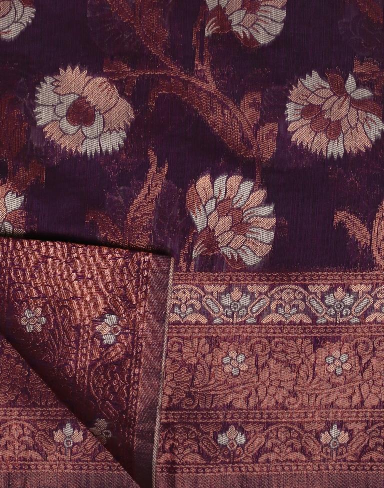 Purple Banarasi Cotton Saree | Leemboodi