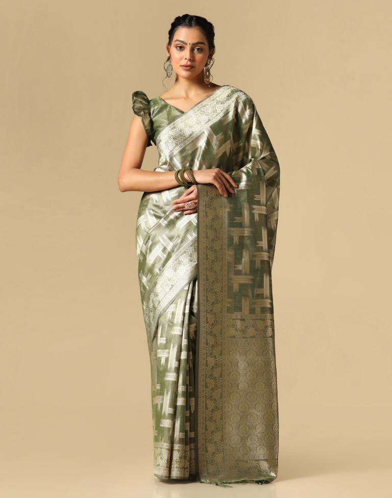Mehandi Green Banarasi Jacquard Saree | Leemboodi