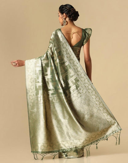 Mehandi Green Banarasi Jacquard Saree | Leemboodi