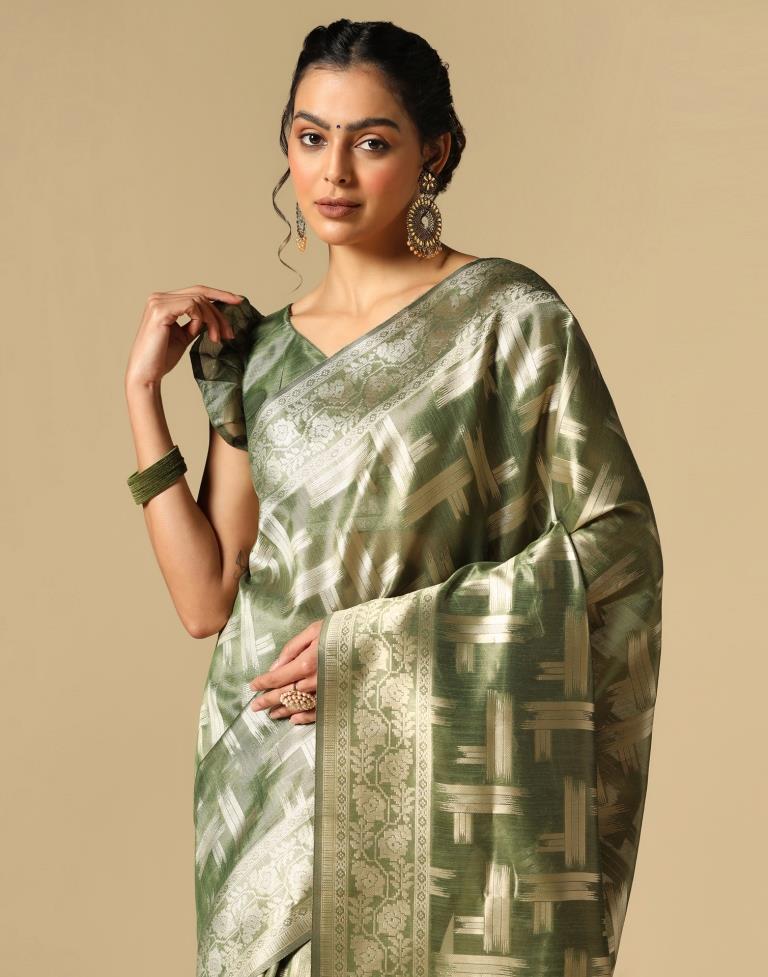 Mehandi Green Banarasi Jacquard Saree | Leemboodi