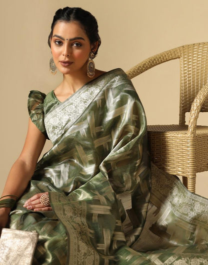 Mehandi Green Banarasi Jacquard Saree | Leemboodi