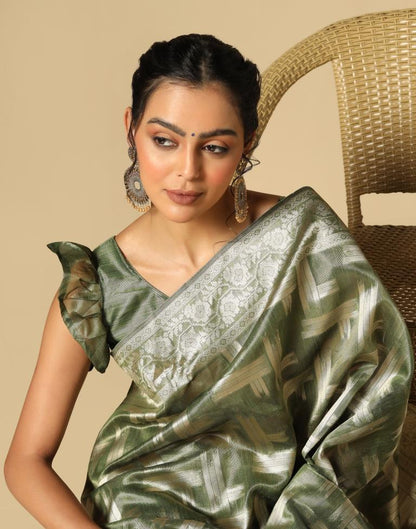 Mehandi Green Banarasi Jacquard Saree | Leemboodi