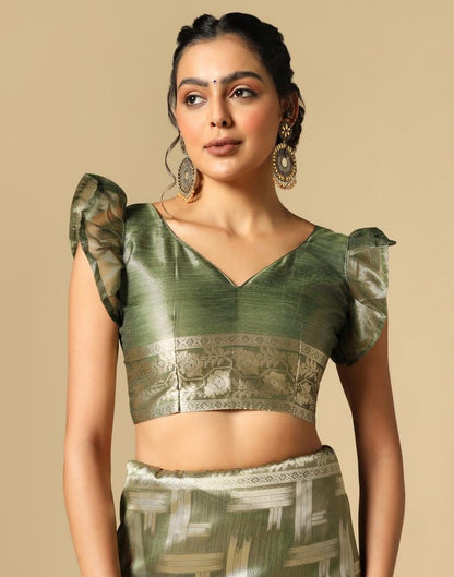 Mehandi Green Banarasi Jacquard Saree | Leemboodi
