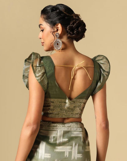 Mehandi Green Banarasi Jacquard Saree | Leemboodi