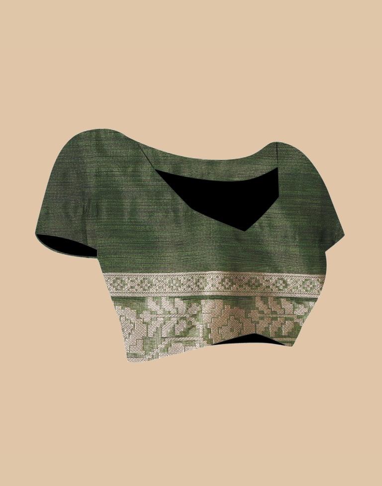 Mehandi Green Banarasi Jacquard Saree | Leemboodi