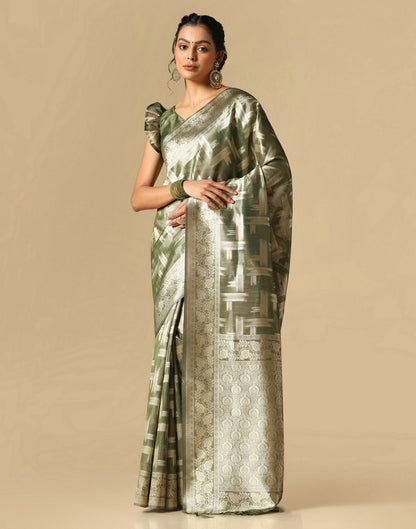 Mehandi Green Banarasi Jacquard Saree | Leemboodi