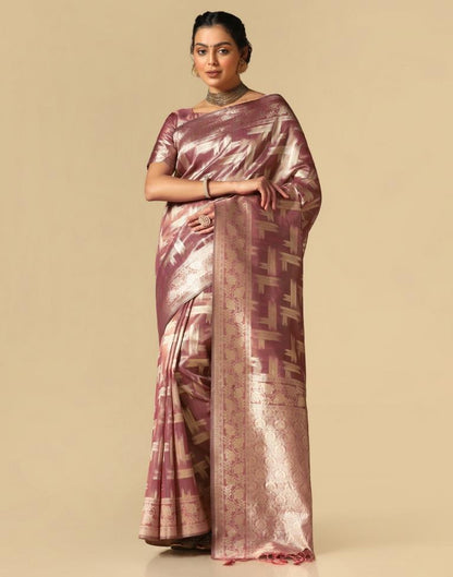 Rose Wood Banarasi Jacquard Saree | Leemboodi