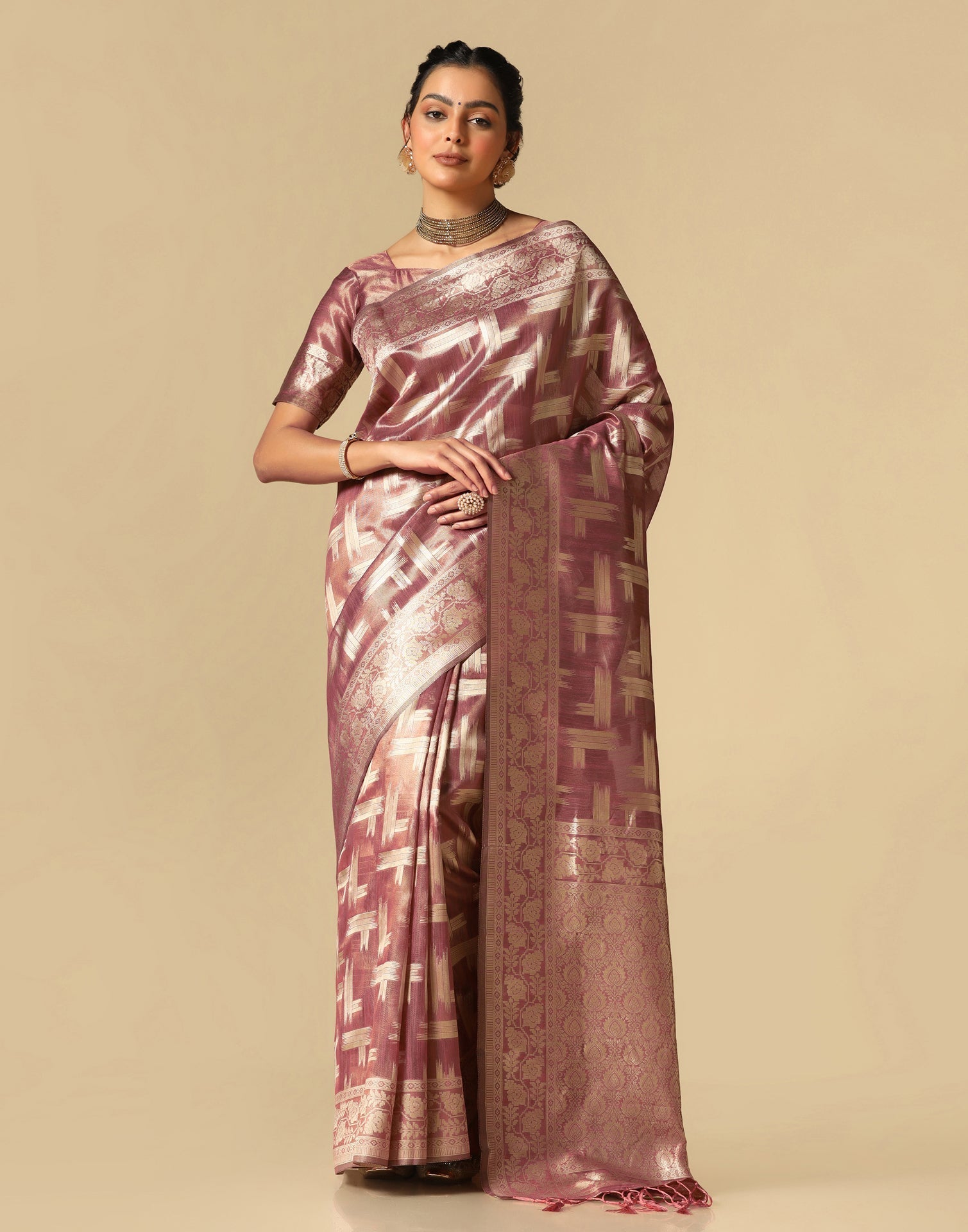 Rose Wood Banarasi Jacquard Saree | Leemboodi