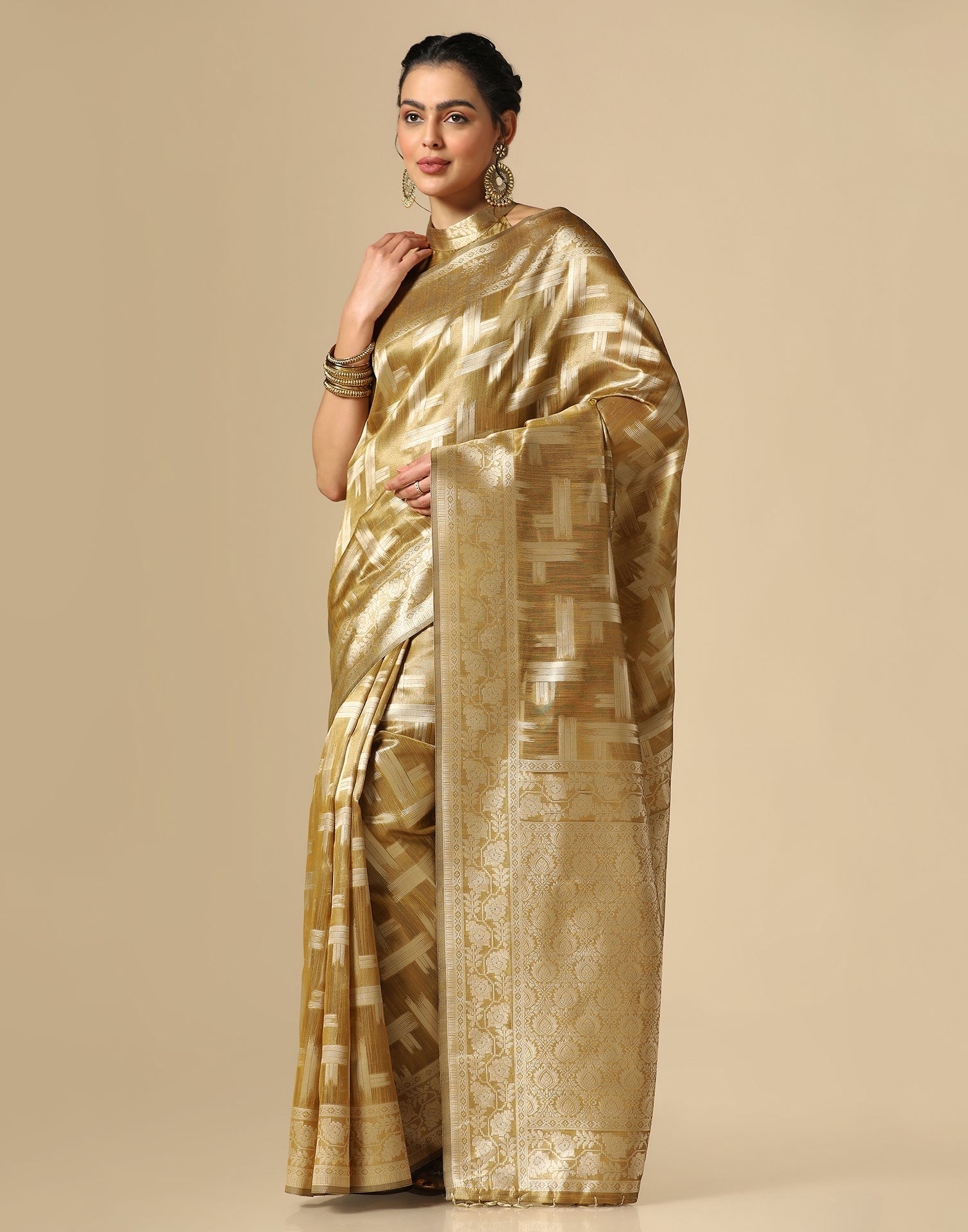 Golden Banarasi Jacquard Saree | Leemboodi