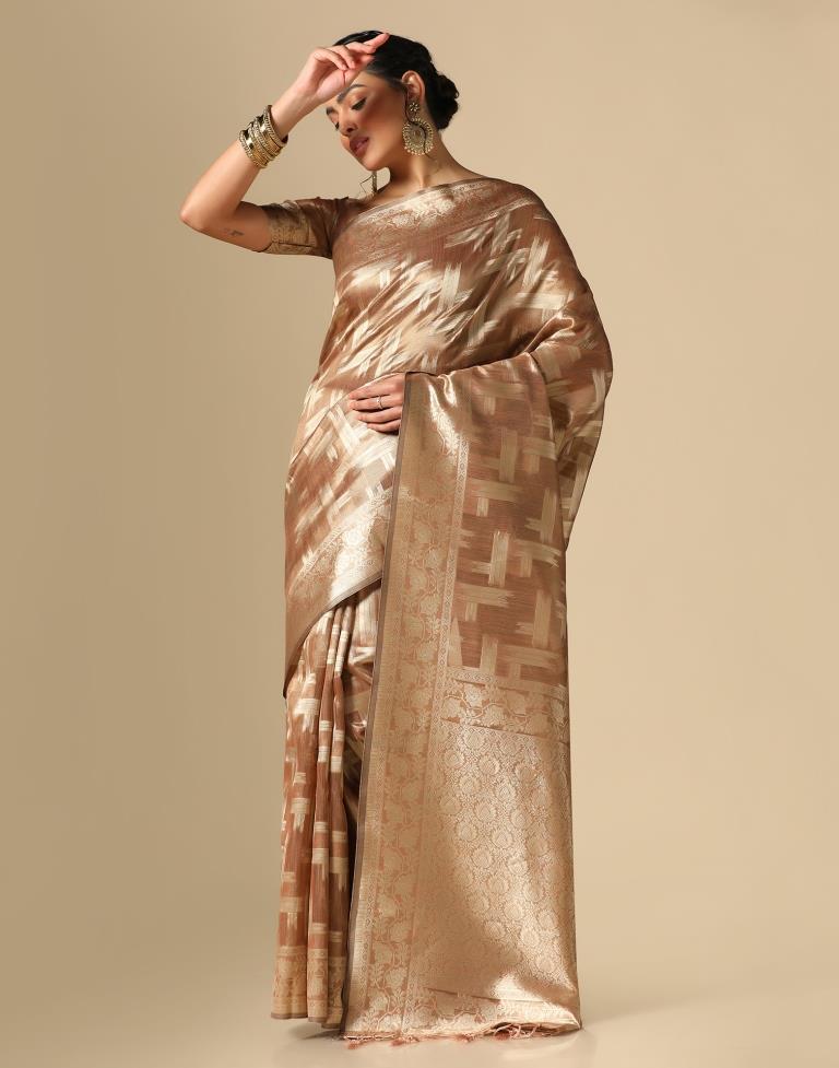Brown Banarasi Jacquard Saree | Leemboodi