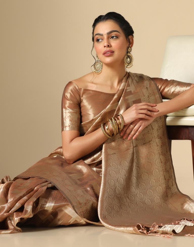 Brown Banarasi Jacquard Saree | Leemboodi