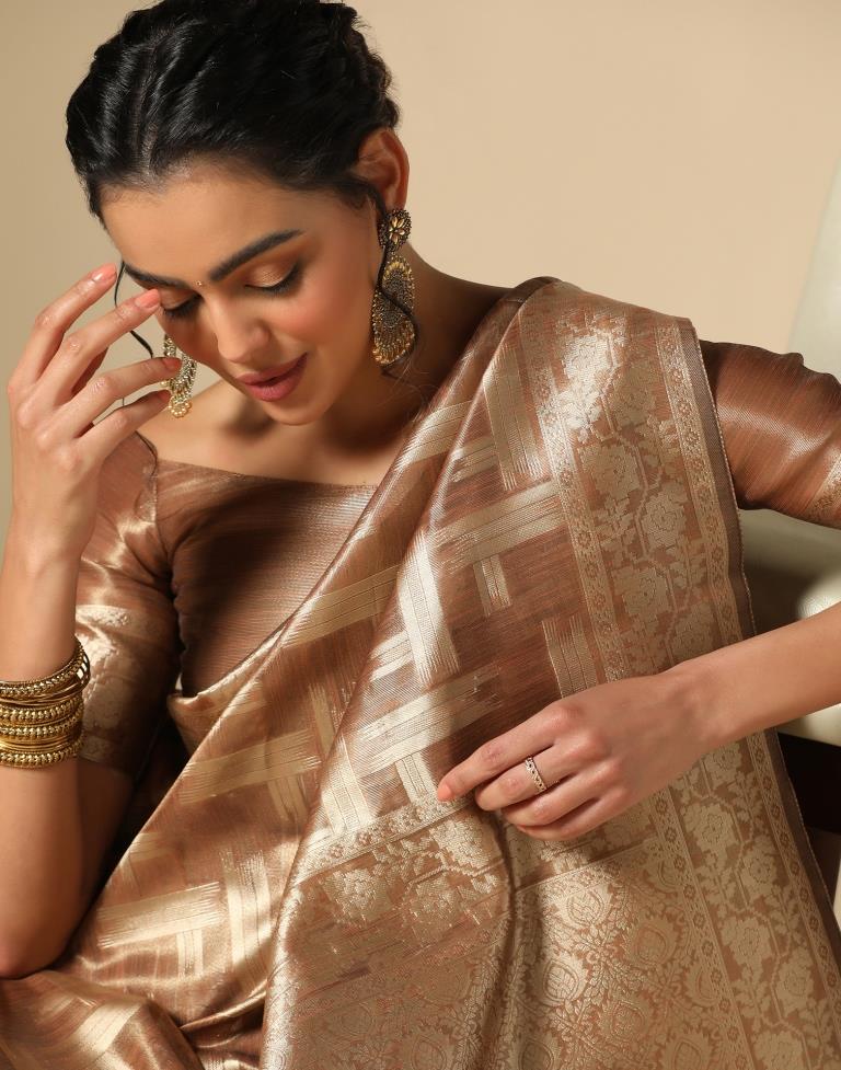 Brown Banarasi Jacquard Saree | Leemboodi