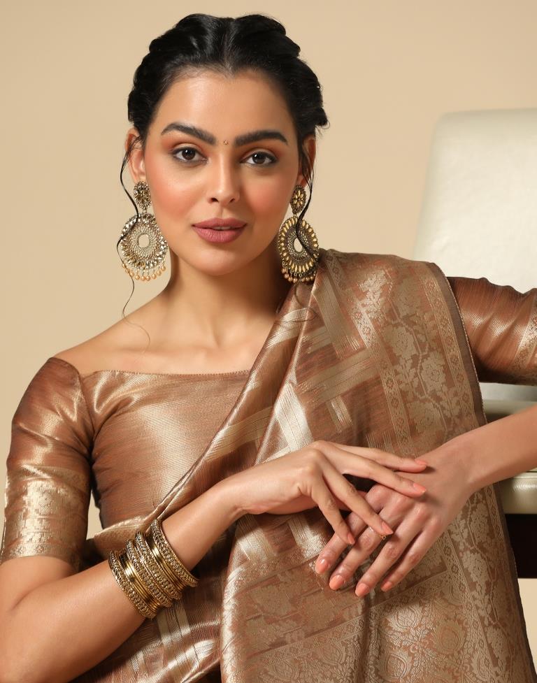 Brown Banarasi Jacquard Saree | Leemboodi