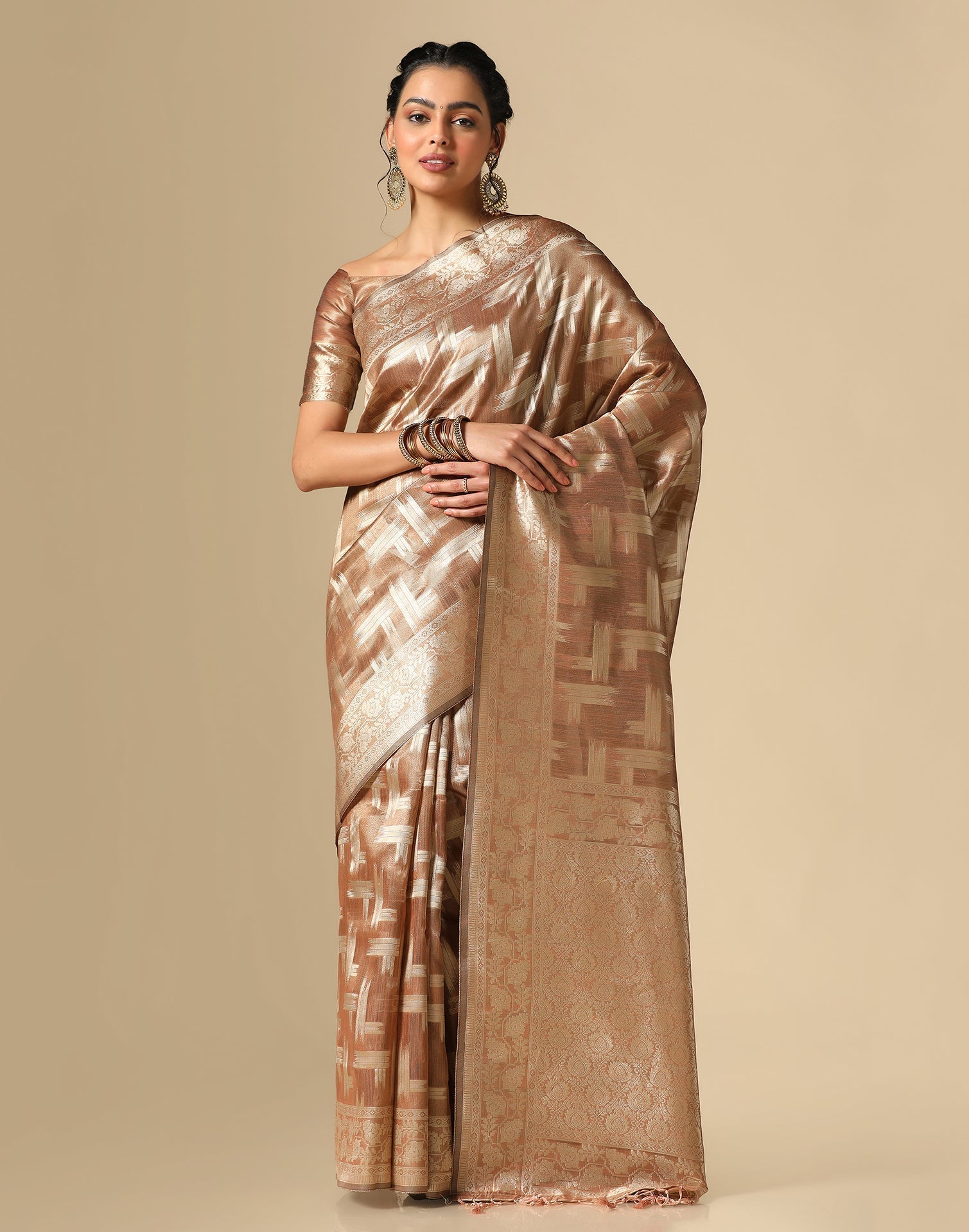 Brown Banarasi Jacquard Saree | Leemboodi