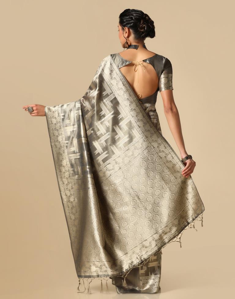 Grey Banarasi Jacquard Saree | Leemboodi