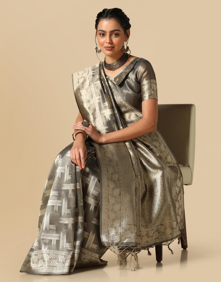 Grey Banarasi Jacquard Saree | Leemboodi