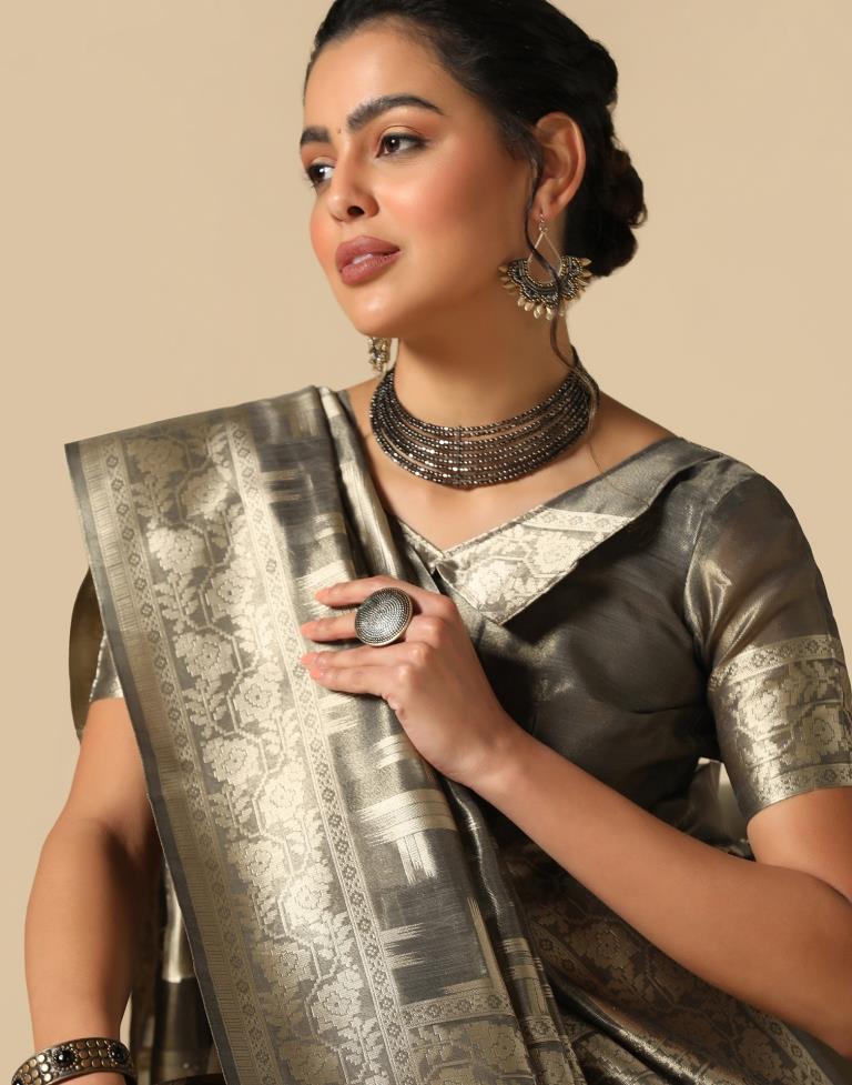 Grey Banarasi Jacquard Saree | Leemboodi