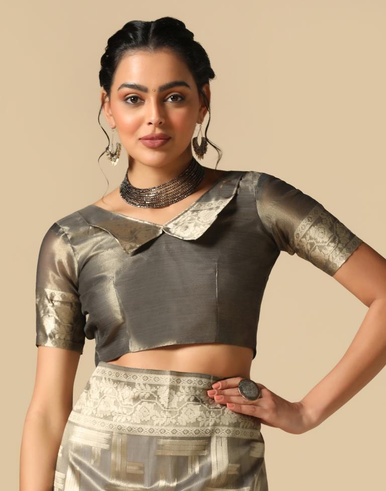Grey Banarasi Jacquard Saree | Leemboodi
