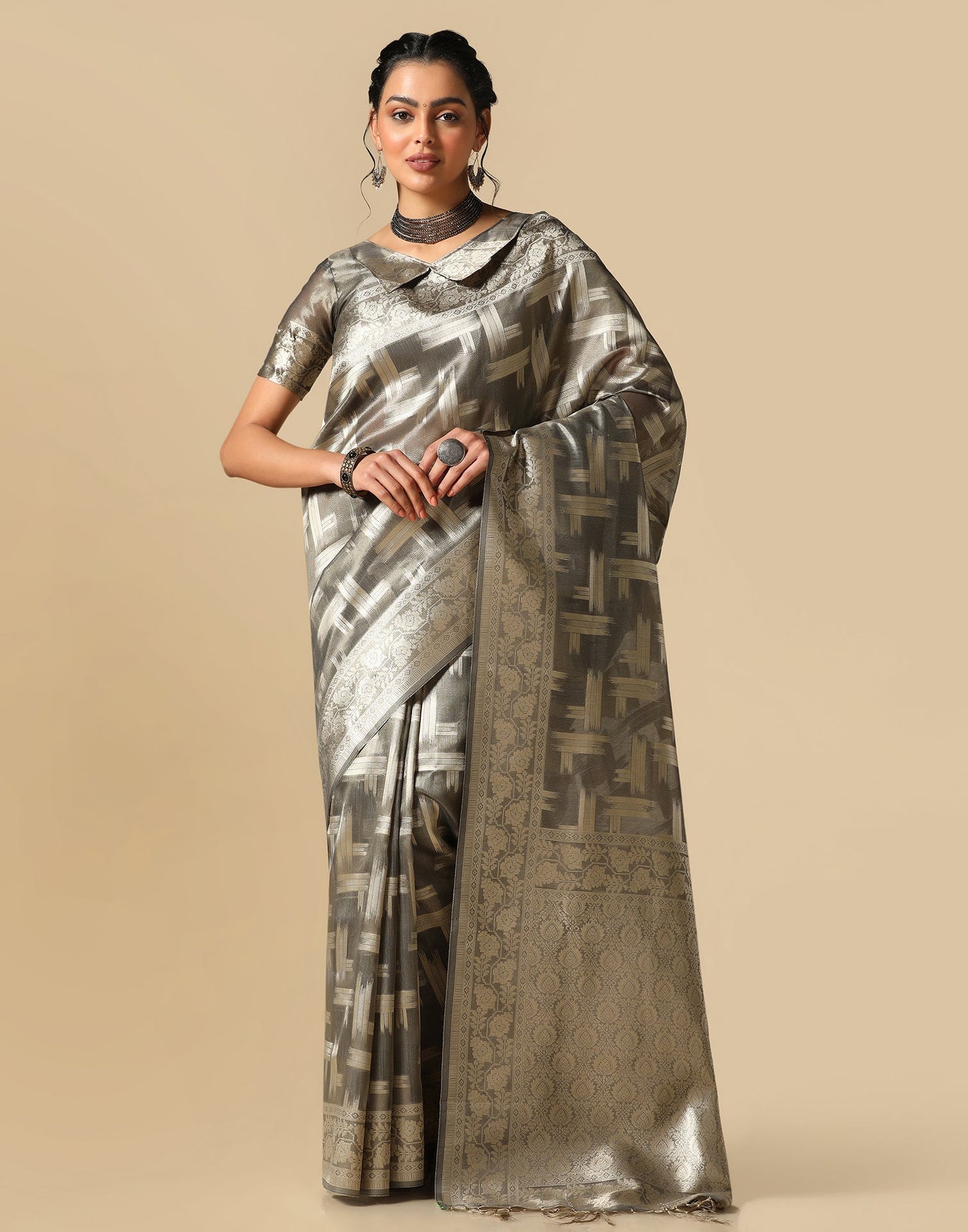 Grey Banarasi Jacquard Saree | Leemboodi
