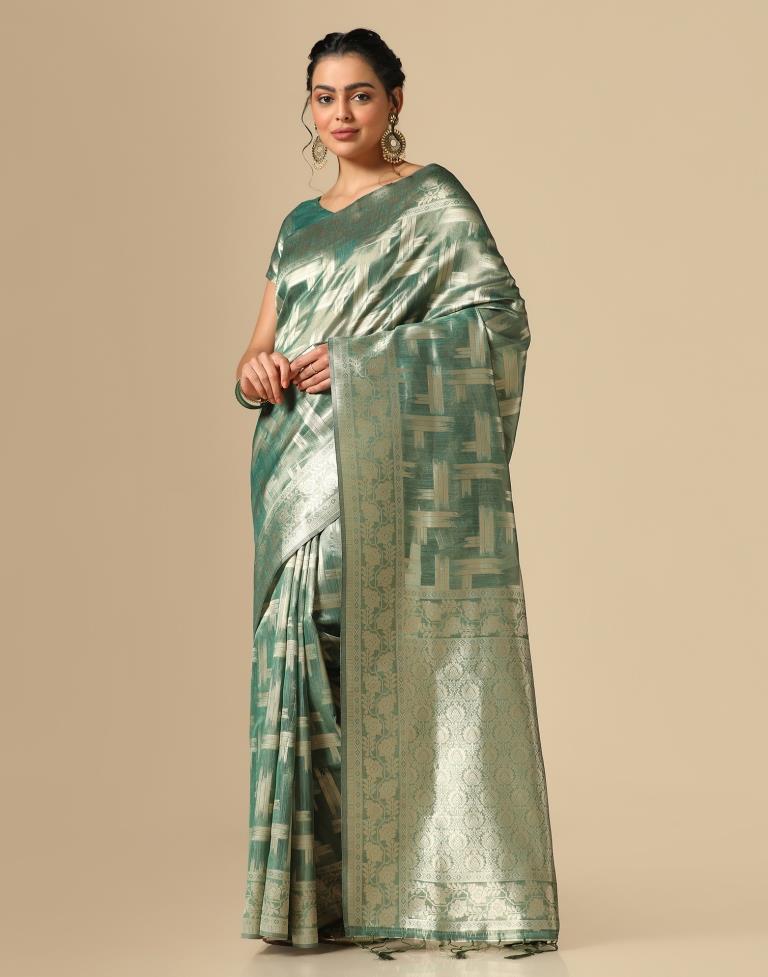 Mint Green Banarasi Jacquard Saree | Leemboodi