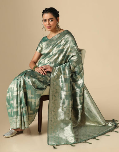 Mint Green Banarasi Jacquard Saree | Leemboodi