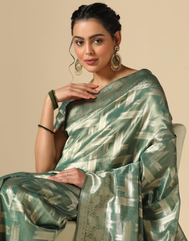 Mint Green Banarasi Jacquard Saree | Leemboodi