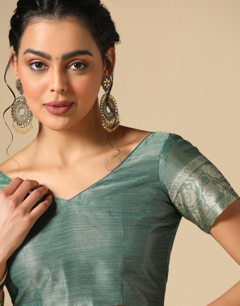 Mint Green Banarasi Jacquard Saree | Leemboodi