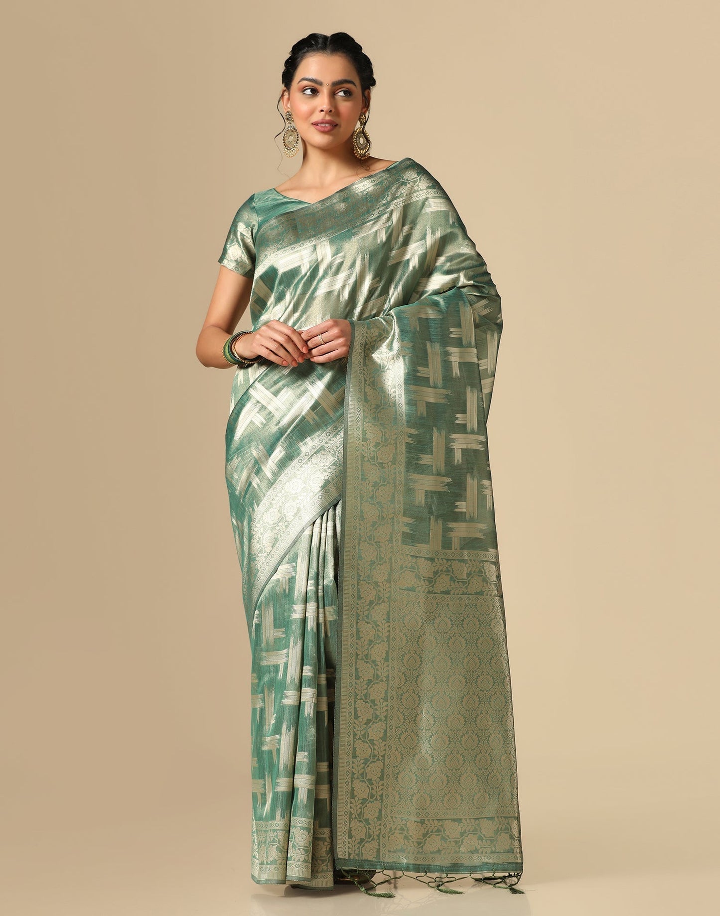 Mint Green Banarasi Jacquard Saree | Leemboodi