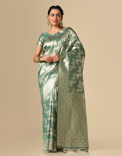 Mint Green Banarasi Jacquard Saree | Leemboodi