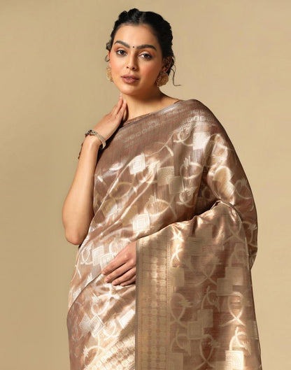Brown Banarasi Jacquard Saree | Leemboodi