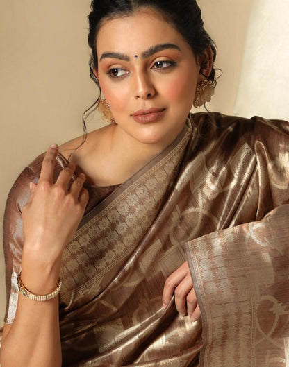 Brown Banarasi Jacquard Saree | Leemboodi